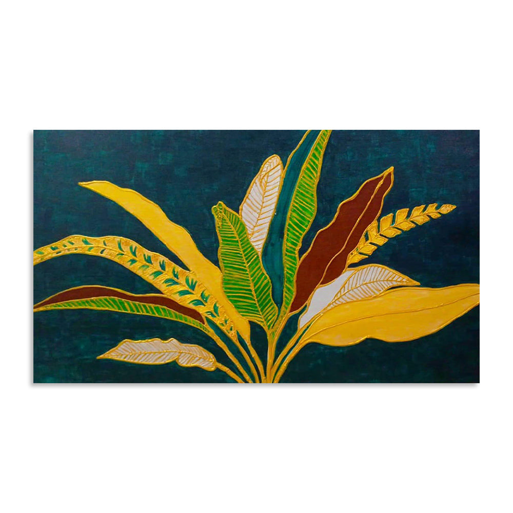 Embossed Textured Leaves on Cyan Blue Background | Handmade Painting