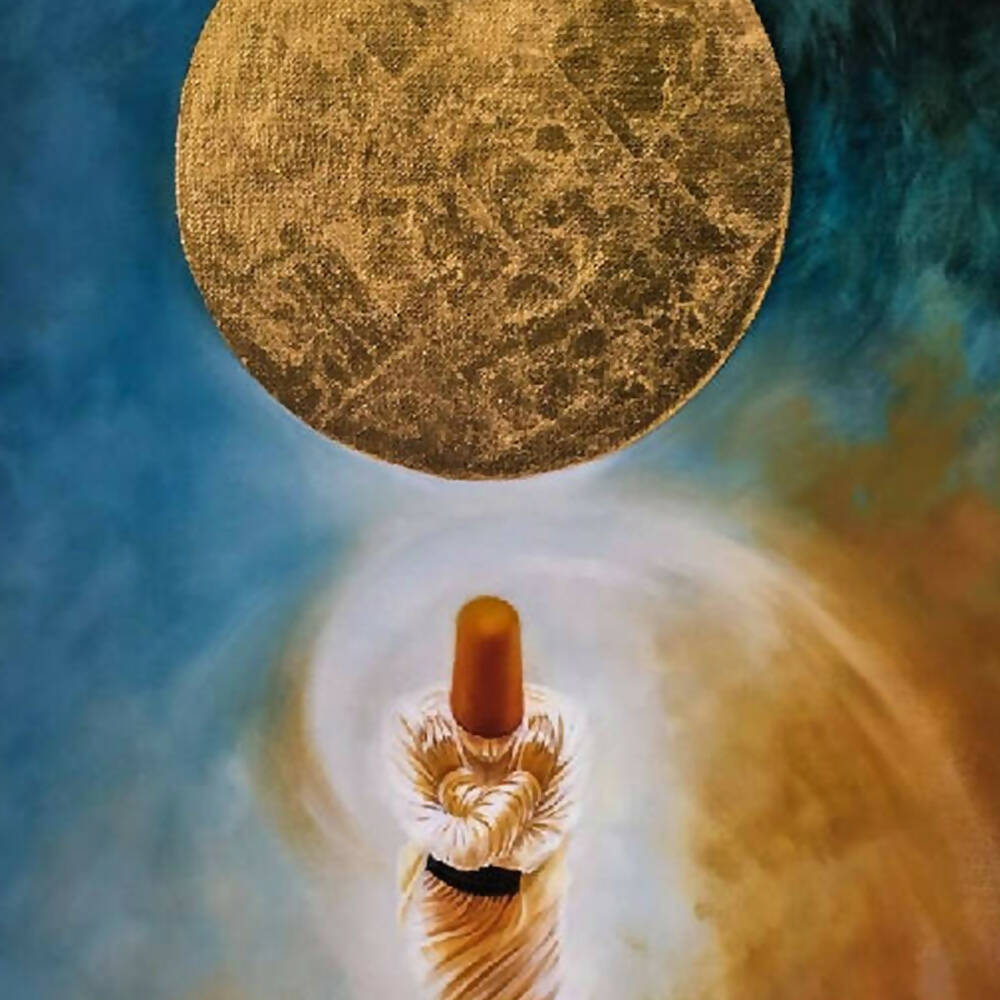 Spiritual Darwesh With Round Moon | Handmade Painting - Prime Décor